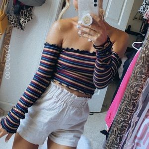 Navy, Maroon Striped Crop Top